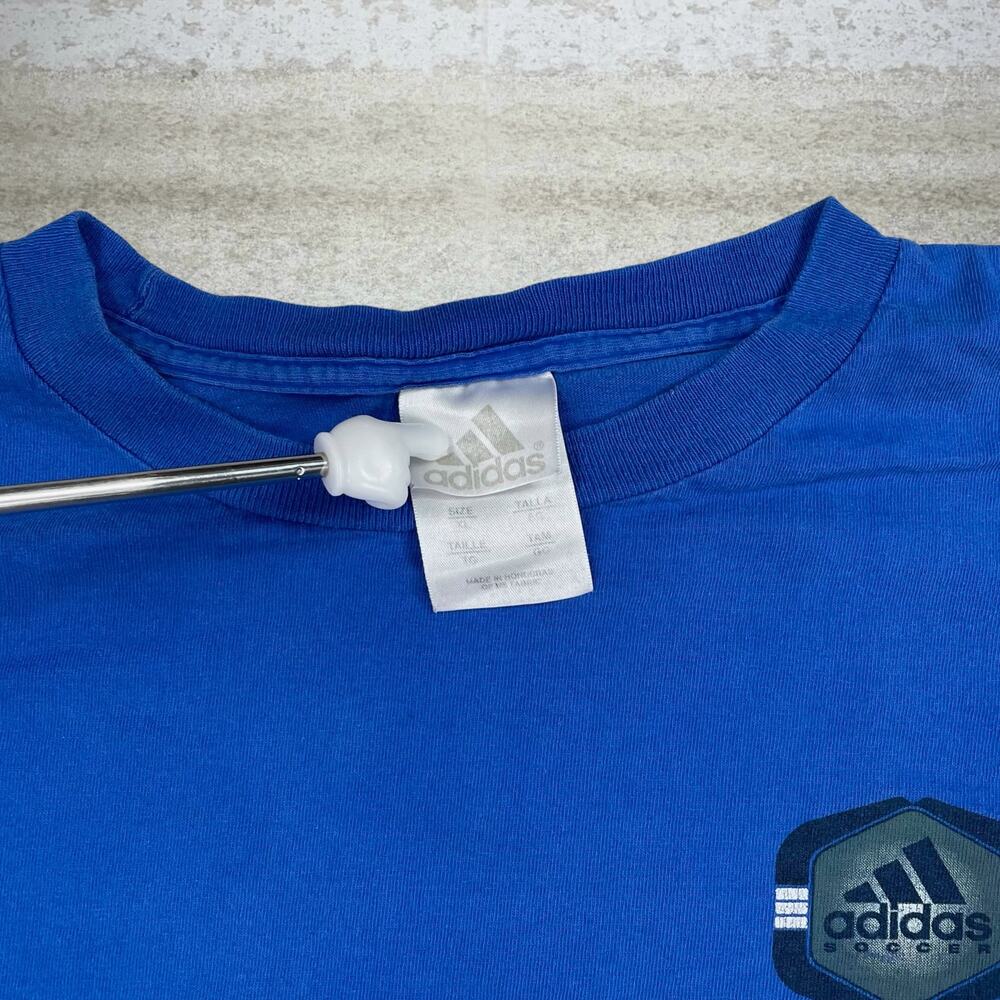 Vintage Y2K Adidas Soccer Shirt Mens XL Royal Blue Cotton Logo Short Sleeve - Picture 4 of 5